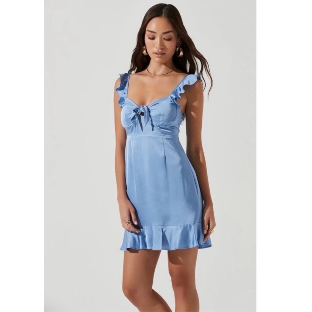 ASTR the Label Blue Marla Flutter Satin Dress. Size Small. New Without Tags